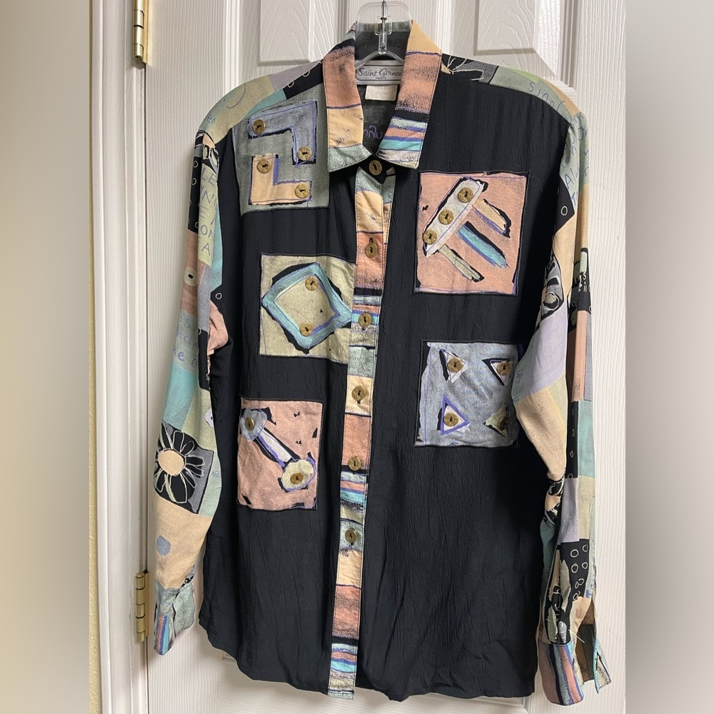 1980s/1990s art to wear abstract shirt by Saint Germaine Paris, Size S